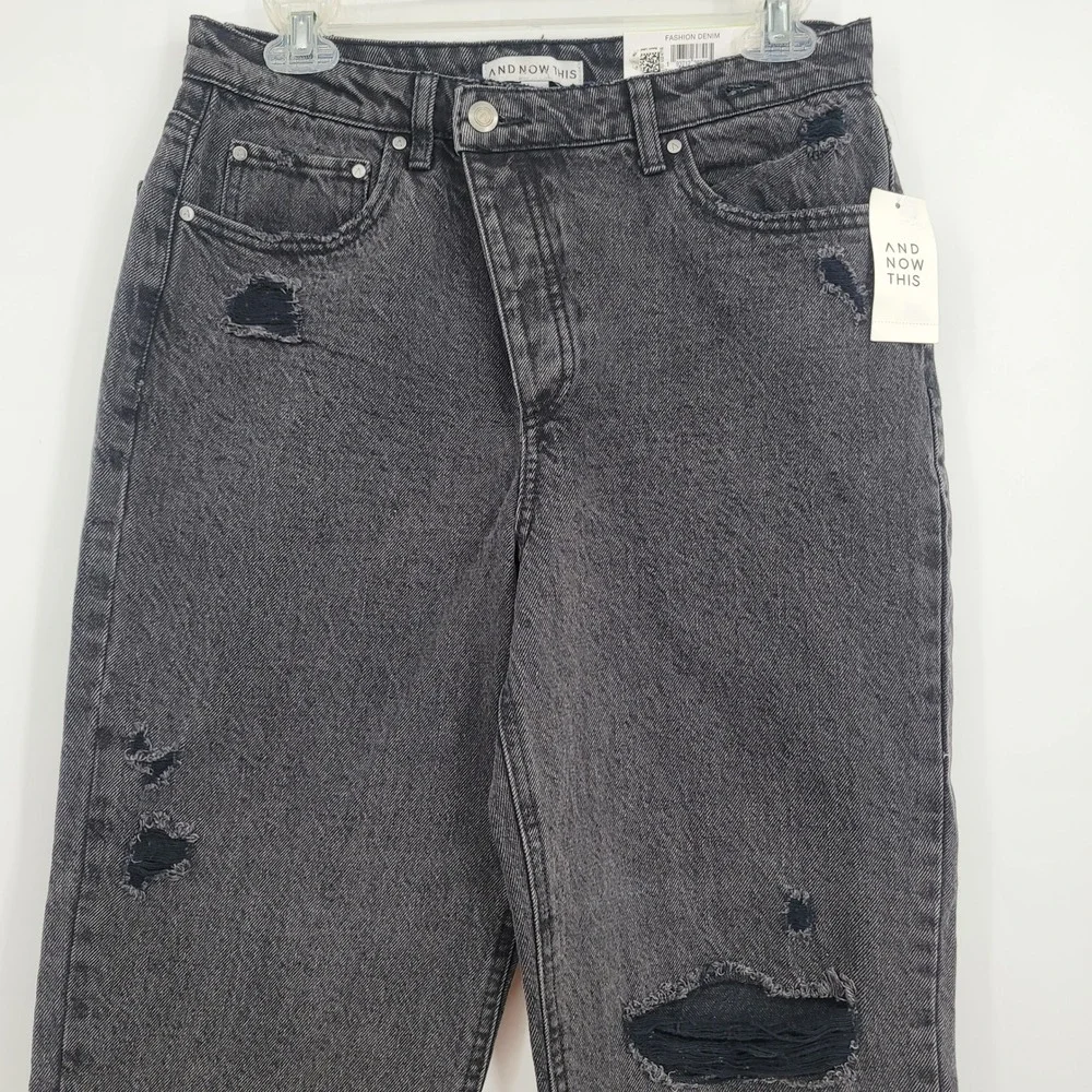 And Now this Criss Cross Womens Jeans SZ 30 Black Distressed Y2K Grunge Barncore